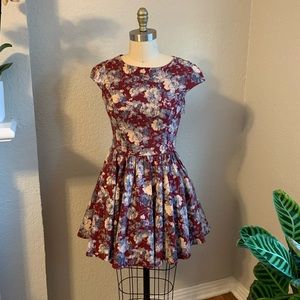 Flare Floral Burgundy Dress
